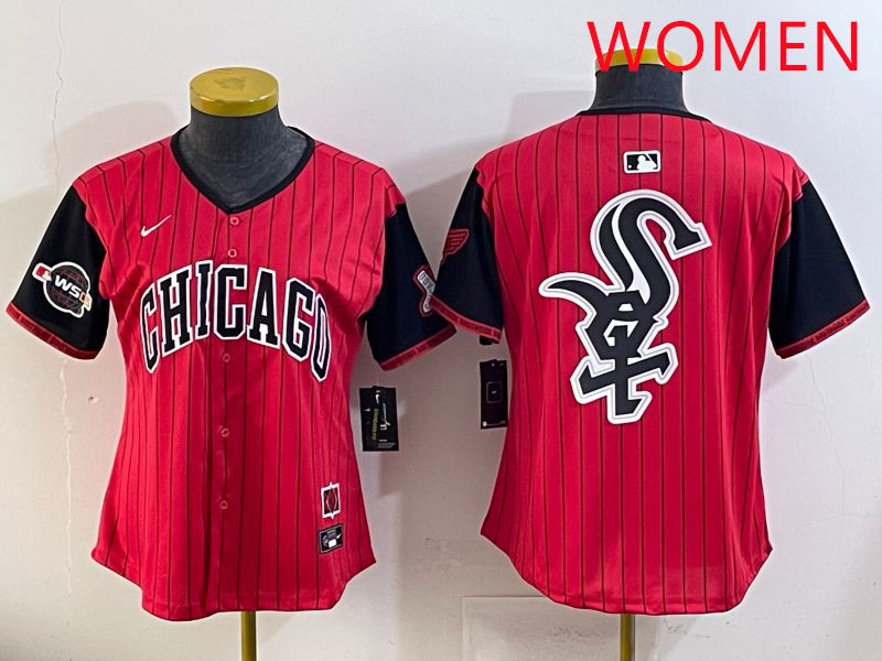 Women Chicago White Sox Blank Red Stripe Joint Name Nike 2025 MLB Jersey style 23->women mlb jersey->Women Jersey